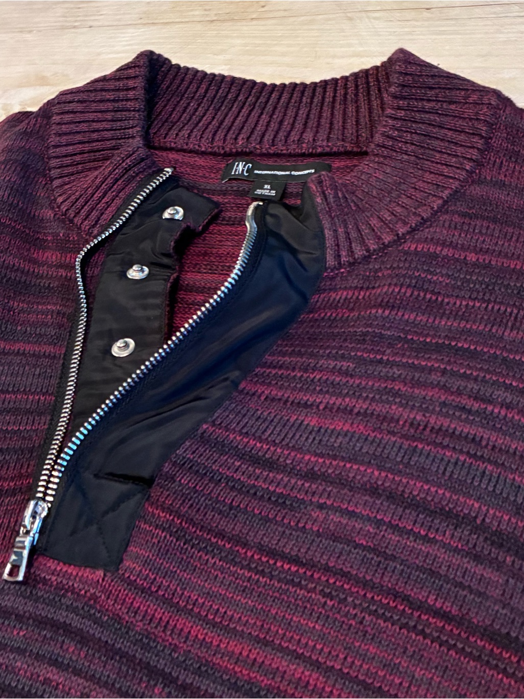 Inc International Concepts Men's Burgundy And Black Striped Half-Zip Sweater